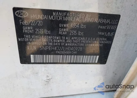 2020 Hyundai Sonata Limited from USA, damaged, VIN 5NPEH4J27LH040928